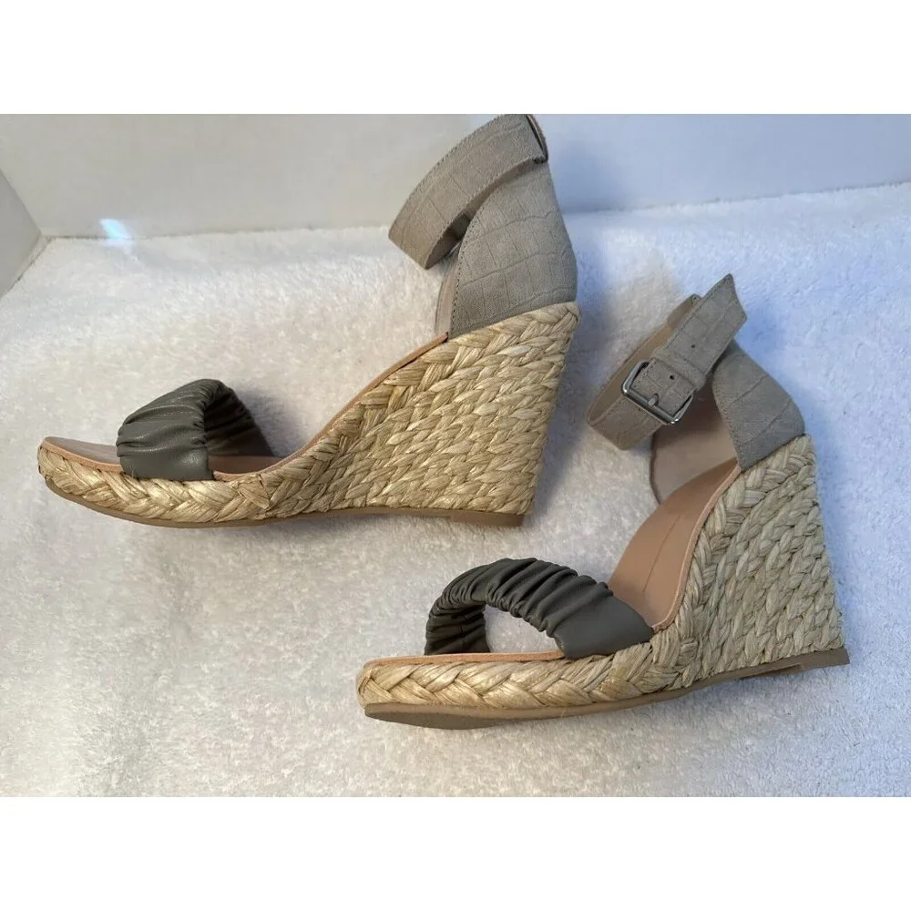 Dolce Vita Noor Espadrille Wedge Sandals 7.5 Light Gray Leather  Ankle Strap - Picture 2 of 12